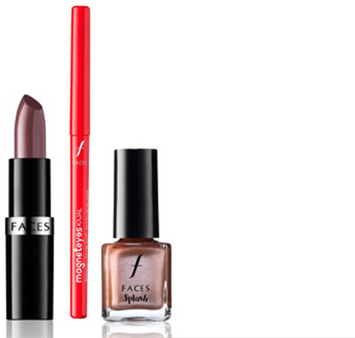 

Faces Go Chic Lipstick Rich Lilac +Magneteyes Kajal+Splash Nail Enamel Marooned(Set of 3)