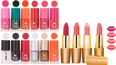

Aroma Care 12 Piece Vibrant Color Nail Polish Combo Set With 4 Rythm Creamy Matte Lipstick Combo 133(Set of 16)