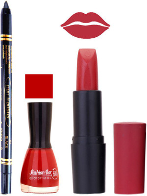 

Fashion Bar Nail Polish , OTG Lipstick , Black Kajal Combo 49(Set of 3)