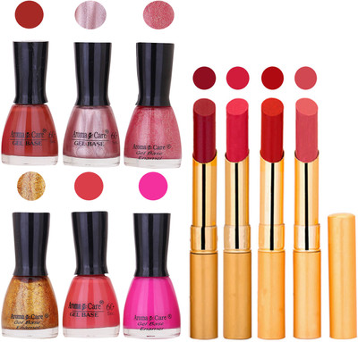 

Aroma Care Candi Bottle Nail Polish Combo with Rytm Popular Lipstick Combo Set-33(Set of 10)