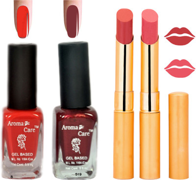 

Aroma Care Black Cap Nail Polish RHYTHM Orange Lipstick Combo 029(Set of 4)