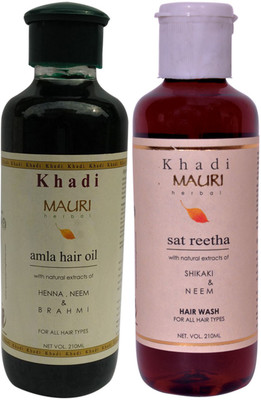 

Khadi Mauri Amla Hair Oil & Satreetha Shampoo Combo Pack of 2 Herbal Ayurvedic Natural 210 ml each(Set of 2)