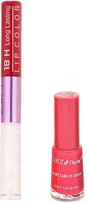 

Color Fever Long Lasting 4741622 Red Lipstick+Pink Nail Polish(Set of 2)