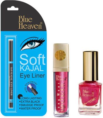 

Blue Heaven Long Wear Lip Color, Xpression Nail Paint & Bh Kajal Liner Combo.(Set of 3)