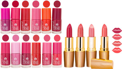 

Aroma Care 12 Piece Vibrant Color Nail Polish Combo Set With 4 Rythm Creamy Matte Lipstick Combo 123(Set of 16)