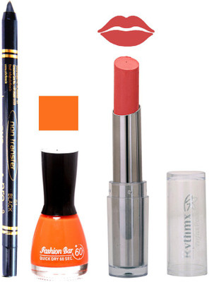 Rythmx Lipstick , Nail Polish And Stay On Black Kajal Makeup Combo 1086(Set of 3)