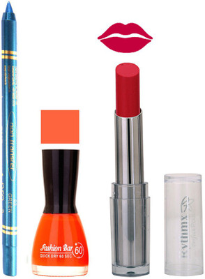 Rythmx Lipstick , Nail Polish And Turquoise Blue Kajal Makeup Combo 1109(Set of 3)