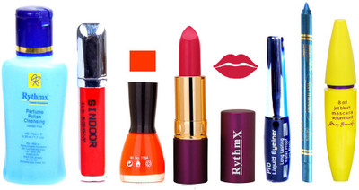 

Rythmx Lipstick ,Polish Remover, Sindoor, Nail Polish,EyeLiner,Turqoise Blue Kajal, Mascara, Makeup kit Combo 14011(Set of 7)