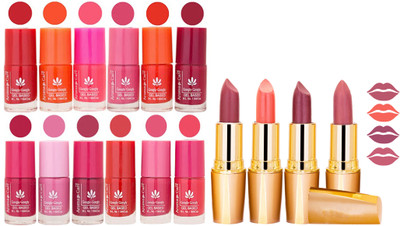 

Aroma Care 12 Piece Vibrant Color Nail Polish Combo Set With 4 Rythm Creamy Matte Lipstick Combo 69(Set of 16)