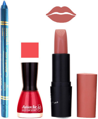 

Fashion Bar Nail Polish , otg Lipstick , Turquoise Blue Kajal Combo48(Set of 3)