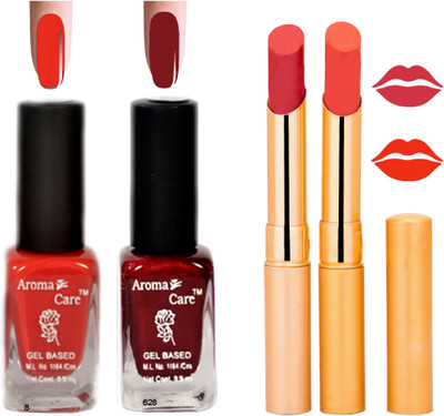 

Aroma Care Black Cap Nail Polish RHYTHM Orange Lipstick Combo 109(Set of 4)