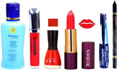 

Rythmx Lipstick ,Remover, Sindoor, Nail Polish,EyeLiner,Black Kajal, Makeup kit Combo 12068(Set of 6)