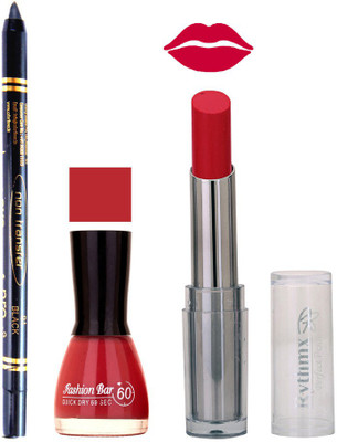 

Rythmx Lipstick , Nail Polish And Stay On Black Kajal Makeup Combo 1014(Set of 3)