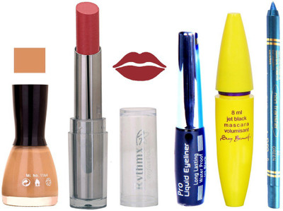 

Rythmx Lipstick, Nail Polish, Kajal, Eyeliner, Mascara, Sindoor, Nail Polish Remover Makeup kit Combo offer Pack of 7(Set of 7)