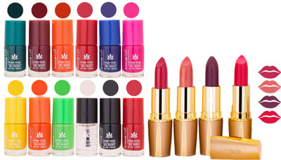 

Aroma Care 12 Piece Vibrant Color Nail Polish Combo Set With 4 Rythm Creamy Matte Lipstick Combo 100(Set of 16)