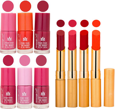 

Aroma Care Super Saver Pack : Quick Dry Nail Polish and Rythm Creamy Matte Long Lasting Lipstick Combo 04(Set of 10)