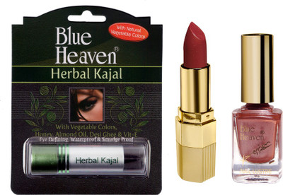 

Blue Heaven Xpression Lipstick Cb 028, Xpression Nail Paint 931 & Herbal Kajal Combo.(Set of 3)