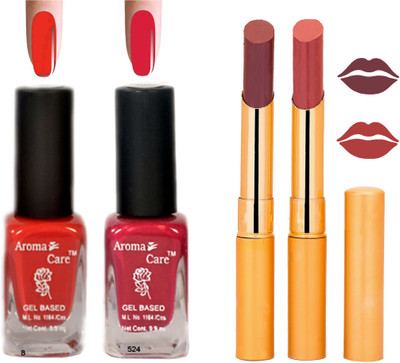 

Aroma Care Black Cap Nail Polish RHYTHM Mauve Lipstick Combo 052(Set of 4)