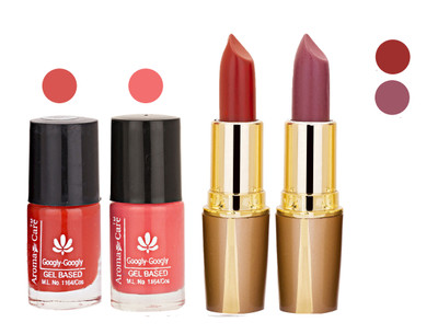 

Aroma Care Orange Nail Polish + Maroon Lipstick Combo 2907201665(Set of 4)