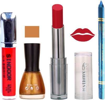

Rythmx Lipstick Sindoor,Nail Polish,Turquois Blue Kajal Makeup Pack Combo 576(Set of 4)
