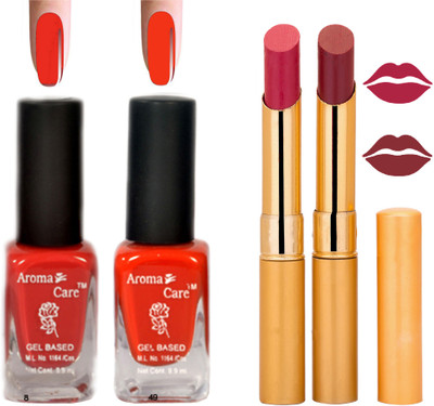 

Aroma Care Black Cap Nail Polish RHYTHM Red Lipstick Combo 006(Set of 4)