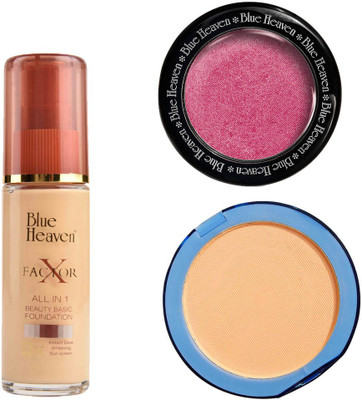 

Blue Heaven X Factor Foundation (Natural), Silk On Face Compact (Natural) & Diamond Blush on 506(Set of 3)