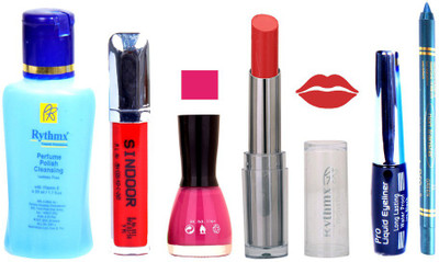 

Rythmx Lipstick And Nail Polish + Eyliner + Sindoor + Remover + Kajal Makeup Combo Pack(Set of 6)