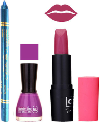 

Fashion Bar Nail Polish , otg Lipstick , Turquoise Blue Kajal Combo117(Set of 3)