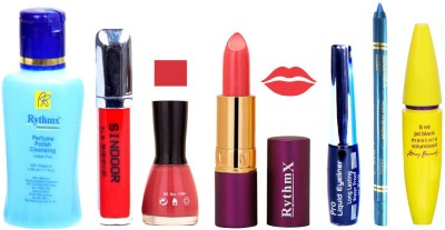 

Rythmx Lipstick ,Polish Remover, Sindoor, Nail Polish,EyeLiner,Turqoise Blue Kajal, Mascara, Makeup kit Combo 14048(Set of 7)