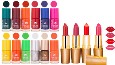 

Aroma Care 12 Piece Vibrant Color Nail Polish Combo Set With 4 Rythm Creamy Matte Lipstick Combo 177(Set of 16)