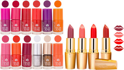 

Aroma Care 12 Piece Vibrant Color Nail Polish Combo Set With 4 Rythm Creamy Matte Lipstick Combo 46(Set of 16)