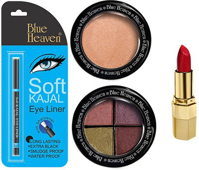 

Blue Heaven Lipstick , Kajal Liner, Eye Magic Eye Shadow & Diamond Blush On(Set of 4)