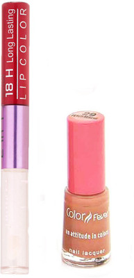 

Color Fever Long Lasting 4741618 Peach Nail Polish+Red Lipstick(Set of 2)