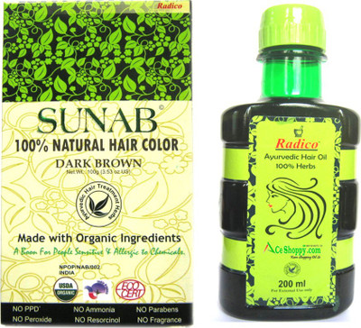 

Radico 100% Natural Sunab Dark Brown + Ayurvedic Hair Oil(Set of 6)