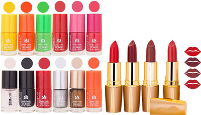 

Aroma Care 12 Piece Vibrant Color Nail Polish Combo Set With 4 Rythm Creamy Matte Lipstick Combo 151(Set of 16)