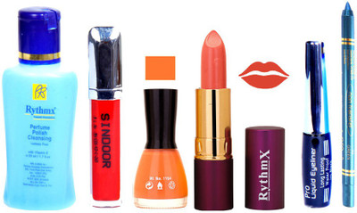 

Rythmx Lipstick ,Remover, Sindoor, Nail Polish,EyeLiner,Turqoise Blue Kajal, Makeup kit Combo 12056(Set of 6)