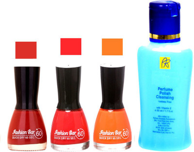 

Fashion Bar Stengthening Nail Polish Remover And Browny,Pink,Orange Shades Nail Polish 52433(Set of 4)