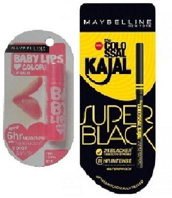 

Maybelline New York Colossal Kajal Super Black & Baby Lips Pink Lolita(Set of 2)