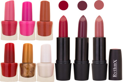 

Rythmx NEW NEON IMPORTANT NAIL POLISHES AND BLACK LIPSTICKS COMBO 024(Set of 9)