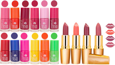 

Aroma Care 12 Piece Vibrant Color Nail Polish Combo Set With 4 Rythm Creamy Matte Lipstick Combo 72(Set of 16)