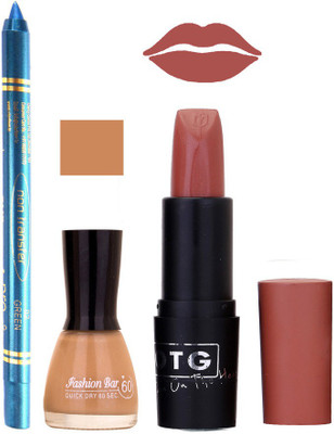 

Fashion Bar Nail Polish , otg Lipstick , Turquoise Blue Kajal Combo131(Set of 3)