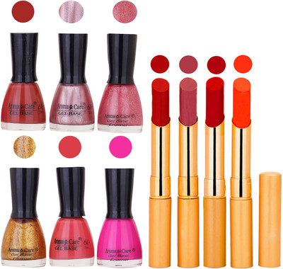

Aroma Care Candi Bottle Nail Polish Combo with Rytm Popular Lipstick Combo Set-35(Set of 10)