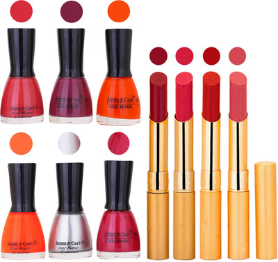 

Aroma Care Candi Bottle Nail Polish Combo with Rytm Popular Lipstick Combo Set-37(Set of 10)