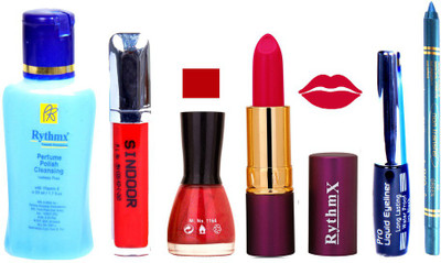 

Rythmx Lipstick ,Remover, Sindoor, Nail Polish,EyeLiner,Turqoise Blue Kajal, Makeup kit Combo 12042(Set of 6)
