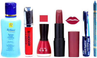 

Rythmx Remover, OTG Lipstick, Sindoor, Nail Polish,EyeLiner, Remover,Turqoise Blue Kajal, Makeup kit Combo 10034(Set of 6)