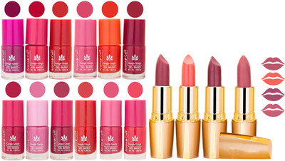 

Aroma Care 12 Piece Vibrant Color Nail Polish Combo Set With 4 Rythm Creamy Matte Lipstick Combo 66(Set of 16)
