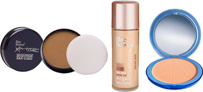 

Blue Heaven Xpression Pan Cake (76), Oil Free Foundation (Natural Beige) & Silk On Face Compact (Blush) Combo.(Set of 3)