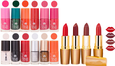 

Aroma Care 12 Piece Vibrant Color Nail Polish Combo Set With 4 Rythm Creamy Matte Lipstick Combo 152(Set of 16)