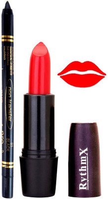 

Rythmx Orange Lipstick And Pro Non Transfer Black Kajal 3890(Set of 2)