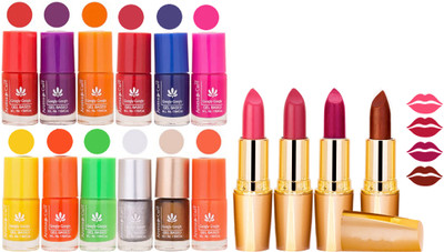 

Aroma Care 12 Piece Vibrant Color Nail Polish Combo Set With 4 Rythm Creamy Matte Lipstick Combo 14(Set of 16)